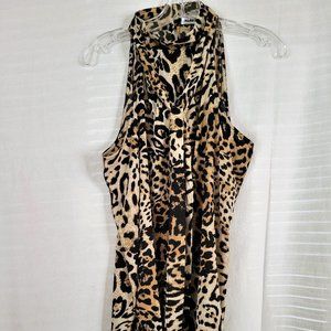 Calvin Klein Leopard Print Sleeveless Tie-Neck Blouse NWT M